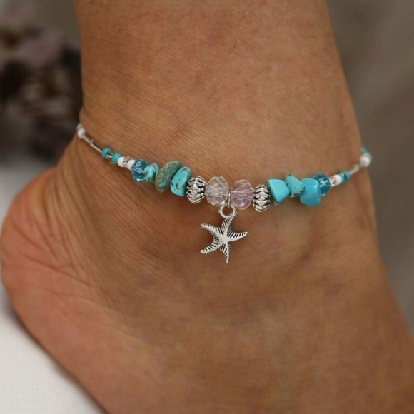 Jewelry - Women Boho Starfish Turquoise Beads Ankle Bracelet
